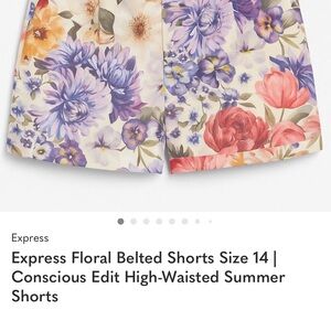Express High-Waist Floral Shorts - Cream, Purple, and Pink